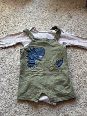Green Baby Dino Overalls and Carters Gray One Piece